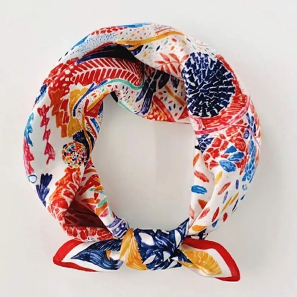 Bright Pattern Mulberry Silk Neck Scarf